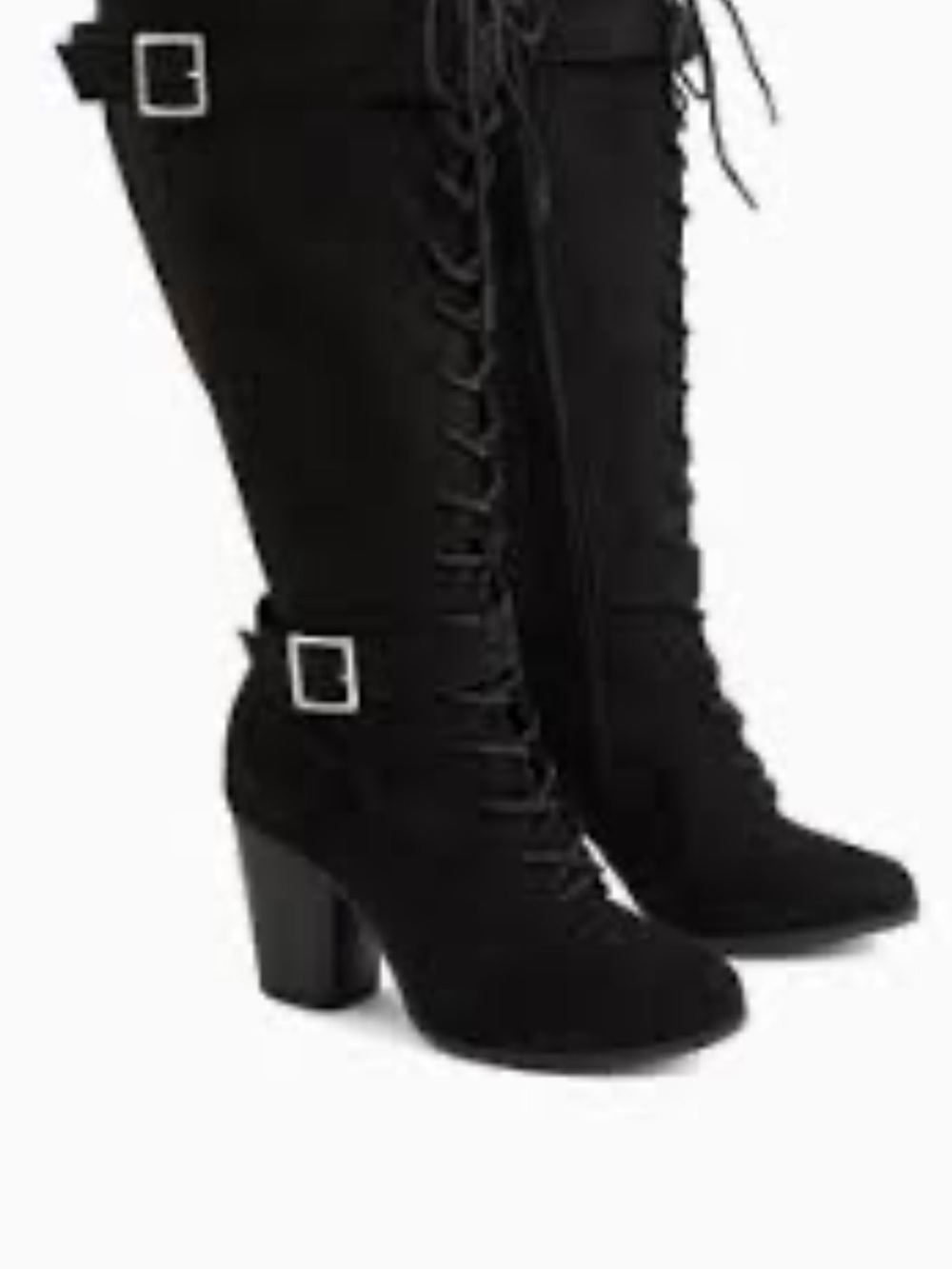 Women's Black Lace-Up Mid-Calf Block Heel Boots